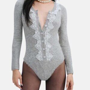 For Love And Lemons Gray Lace Trim Jumpsuit